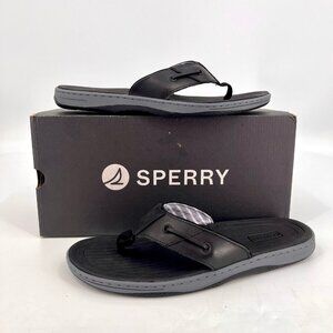 Sperry Baitfish Thong Men’s Size 10 Black Leather Sandals Slip On Open Toe EVA